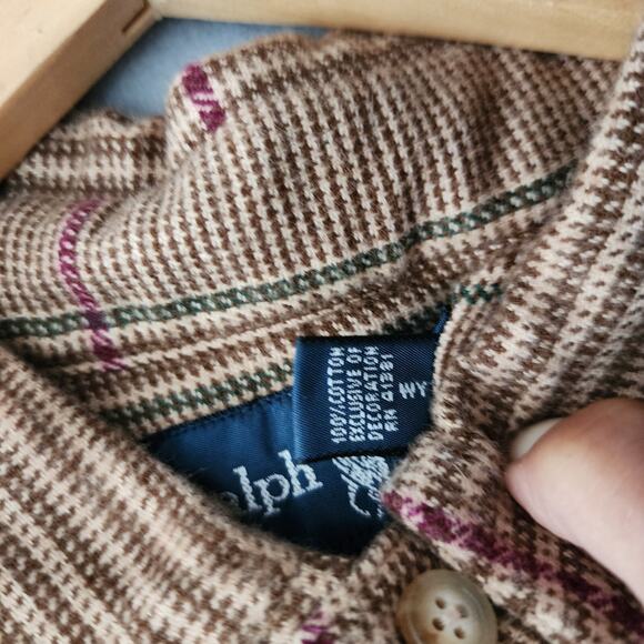 Ralph Lauren Shirt Men Size XL Tall Houndstooth Plaid Brown Classic Fit Pony XLT - Picture 5 of 9